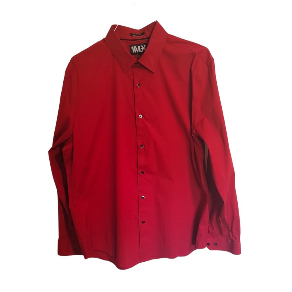 Express Modern Fit 1MX Button Up Long Sleeve Shirt Men's Size XL - Red